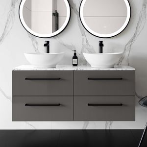 Elba Graphite Grey Double Wall Hung Drawer Vanity with Marble Top & Oval Counter Top Basin 1200mm - Black Accents