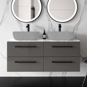 Elba Graphite Grey Wall Hung Drawer with Marble Top 1200mm Excludes Counter Top Basins - Black Accents
