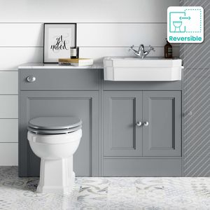 Monaco Dove Grey Combination Vanity Traditional Basin with Marble Top & Hudson Toilet with Wooden Seat 1200mm