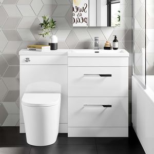 Avon Gloss White Combination Basin Drawer and Boston Toilet 1100mm - Right Handed