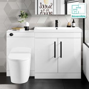 Avon Gloss White Combination Vanity Basin and Boston Toilet 1300mm - Black Accents