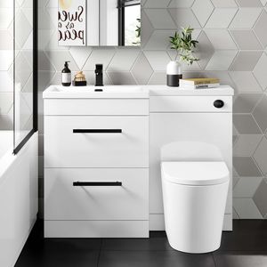 Avon Gloss White Combination Basin Drawer and Boston Toilet 1100mm - Black Accents - Left Handed
