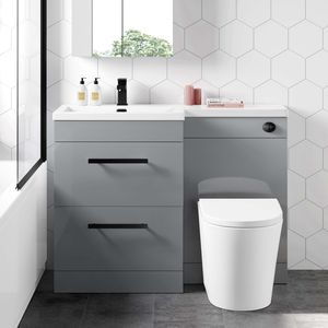 Avon Stone Grey Combination Basin Drawer and Boston Toilet 1100mm - Black Accents - Left Handed