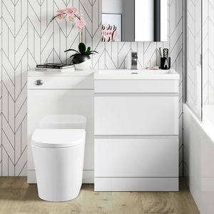 Trent Gloss White Combination Basin Drawer and Boston Toilet 1100mm - Right Handed