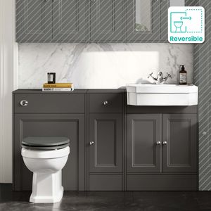 Monaco Graphite Grey Combination Vanity Traditional Basin and Hudson Toilet with Wooden Seat 1500mm