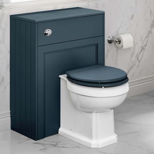 Traditional Inky Blue Back To Wall Unit and Hudson Toilet with Wooden Seat