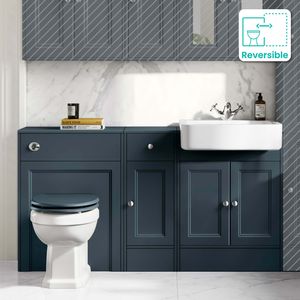 Monaco Inky Blue Combination Vanity Basin and Hudson Toilet with Wooden Seat 1500mm