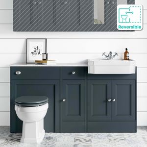 Monaco Inky Blue Combination Vanity Traditional Basin with Marble Top & Hudson Toilet with Wooden Seat 1500mm