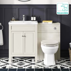 Bermuda Chalk White Combination Vanity Basin and Hudson Toilet with Wooden Seat 1100mm