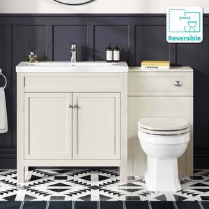 Bermuda Chalk White Combination Vanity Basin and Hudson Toilet with Wooden Seat 1300mm