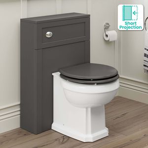 Bermuda Traditional Graphite Grey Slimline Back To Wall Unit and Hudson Toilet with Wooden Seat