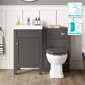 Bermuda Graphite Grey Combination Vanity Basin and Hudson Toilet with Wooden Seat 1000mm
