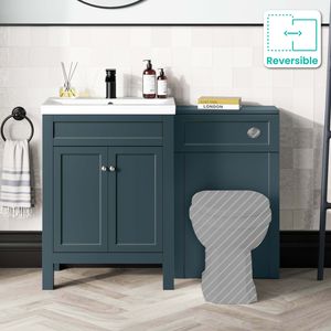 Bermuda Inky Blue Basin Vanity Drawer and Back To Wall Toilet 1100mm (Excludes Pan & Cistern)