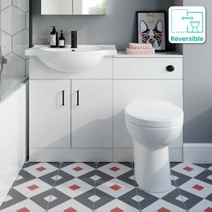 Quartz Gloss White Combination Vanity Basin and Austin Toilet 1150mm - Black Accents