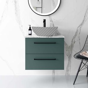 Elba Midnight Green Wall Hung Drawer 600mm Excludes Counter Top Basin - Black Accents