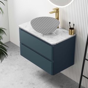 Corsica Inky Blue Wall Hung Drawer with Marble Top 800mm - Excludes Counter Top Basin