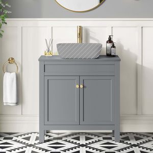 Bermuda Dove Grey Cabinet 800mm Excludes Counter Top Basin - Brushed Brass Accents