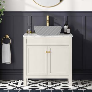 Bermuda Chalk White Cabinet with Marble Top 800mm Excludes Counter Top Basin - Brushed Brass Accents