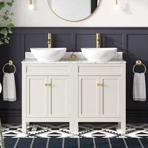 Bermuda Chalk White Vanity with Marble Top & Oval Counter Top Basin 1200mm - Brushed Brass Accents