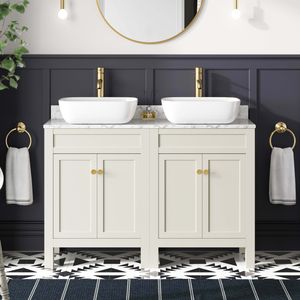 Bermuda Chalk White with Marble Top & Curved Counter Top Basin 1200mm - Brushed Brass Accents