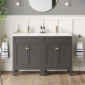 Bermuda Graphite Grey Double Basin Vanity 1200mm - Brushed Brass Accents