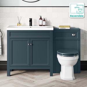 Bermuda Inky Blue Combination Vanity Basin and Hudson Toilet with Wooden Seat 1300mm