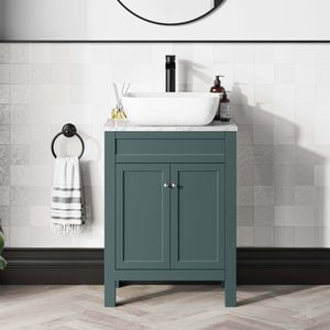 Bermuda Midnight Green Vanity with Marble Top & Curved Counter Top Basin 600mm