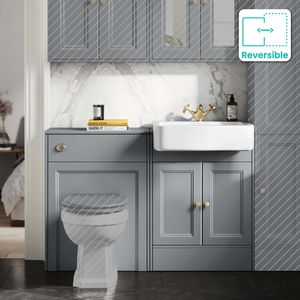 Monaco Dove Grey Basin Vanity and Back To Wall Toilet Unit 1200mm (Excludes Pan & Cistern) - Brushed Brass Accents