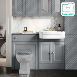 Monaco Dove Grey Traditional Basin Vanity and Back To Wall Unit 1200mm (Excludes Pan & Cistern) - Brushed Brass Accents