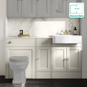 Monaco Chalk White Combination Vanity Basin 1500mm (Excludes Pan & Cistern) - Brushed Brass Accents