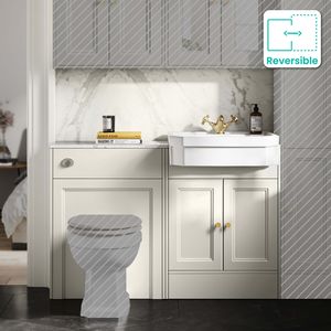 Monaco Chalk White Combination Vanity Traditional Basin with Marble Top 1200mm (Excludes Pan & Cistern) - Brushed Brass Accents