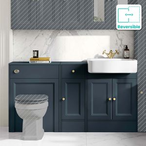 Monaco Inky Blue Basin Vanity and Back To Wall Unit 1500mm (Excludes Pan & Cistern) - Brushed Brass Accents
