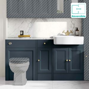 Monaco Inky Blue Combination Vanity Basin with Marble Top 1500mm (Excludes Pan & Cistern) - Brushed Brass Accents