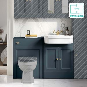 Monaco Inky Blue Traditional Basin Vanity and Back To Wall Unit 1200mm (Excludes Pan & Cistern) - Brushed Brass Accents