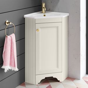 Lucia Chalk White Corner Basin Vanity 400mm - Brushed Brass Accents