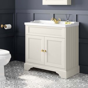 Lucia Chalk White Basin Vanity 830mm - Brushed Brass Accents