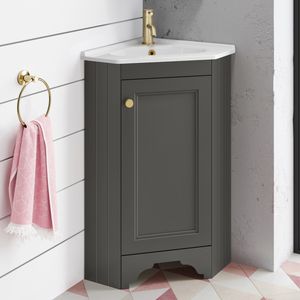 Lucia Graphite Grey Corner Basin Vanity 400mm - Brushed Brass Accents