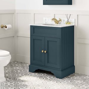 Lucia Inky Blue Vanity with Marble Top & Undermount Basin 630mm - Brushed Brass Accents