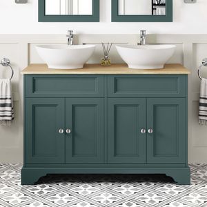 Lucia Midnight Green Double Vanity with Oak Effect Top & Oval Counter Top Basin 1200mm