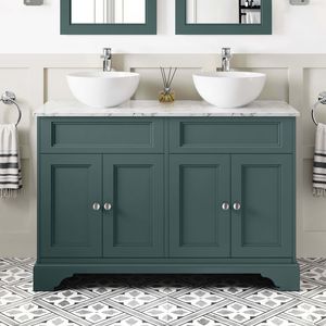 Lucia Midnight Green Double Vanity with Marble Top & Round Counter Top Basin 1200mm