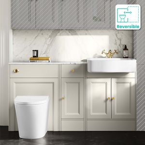 Monaco Chalk White Combination Vanity Basin with Marble Top and Boston Toilet 1500mm - Brushed Brass Accents
