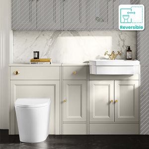Monaco Chalk White Combination Vanity Traditional Basin and Boston Toilet 1500mm - Brushed Brass Accents