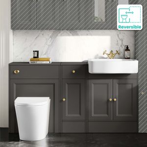 Monaco Graphite Grey Combination Vanity Basin and Boston Toilet 1500mm - Brushed Brass Accents