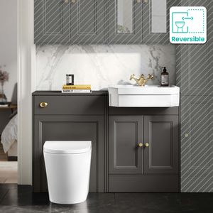 Monaco Graphite Grey Combination Vanity Traditional Basin and Boston Toilet 1200mm - Brushed Brass Accents