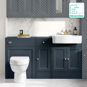 Monaco Inky Blue Combination Vanity Basin and Seattle Toilet 1500mm - Brushed Brass Accents
