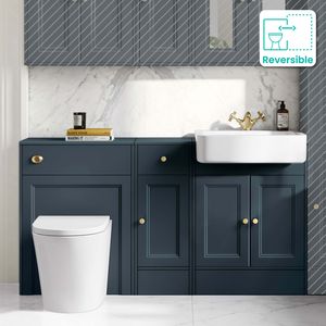 Monaco Inky Blue Combination Vanity Basin and Boston Toilet 1500mm - Brushed Brass Accents