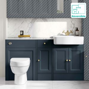 Monaco Inky Blue Combination Vanity Basin with Marble Top and Seattle Toilet 1500mm - Brushed Brass Accents