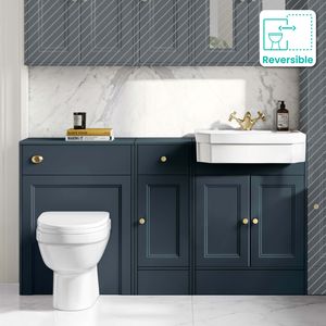 Monaco Inky Blue Combination Vanity Traditional Basin and Seattle Toilet 1500mm - Brushed Brass Accents