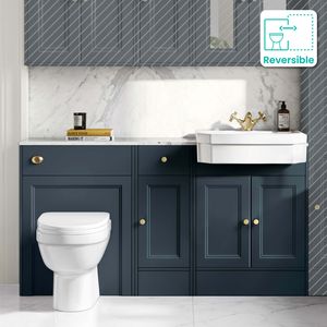Monaco Inky Blue Combination Vanity Traditional Basin with Marble Top and Seattle Toilet 1500mm - Brushed Brass Accents