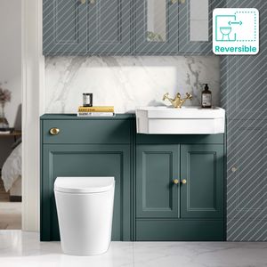 Monaco Midnight Green Combination Vanity Traditional Basin and Boston Toilet 1200mm - Brushed Brass Accents